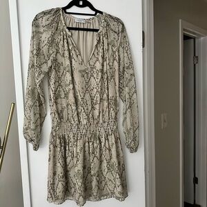 Ramy Brook Tan Cream V-Neck Bishop Sleeve Sundress